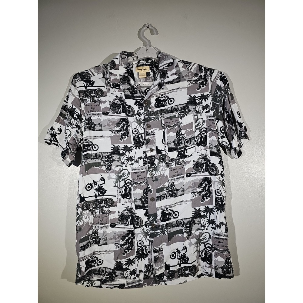 Panama Jack Hawaiian Shirt Mens Size Medium Motorcycle Club Maui Button Up Rayon